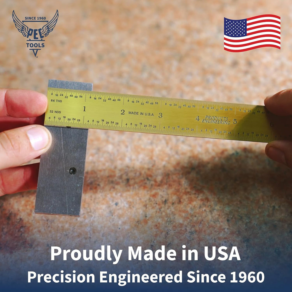 PEC Tools 6"/150mm TiN Coated Metal Ruler, Rigid, English & Metric