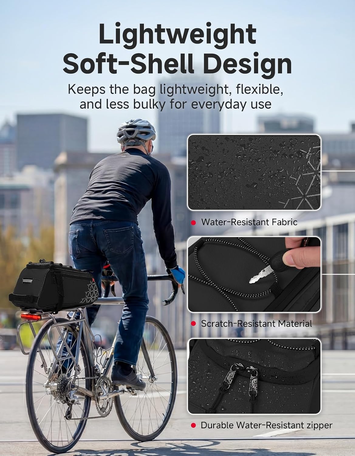 KEMIMOTO Rear Bike Rack Bag - 8L PVC Water Resistant Ebike Bags for Bicycle