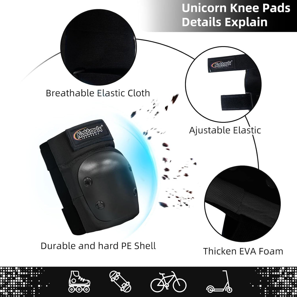 Nattork Knee Pads for Kids Youth Audlt，Knee and Elbow Pads with Wrist Guards 6 in 1 Protective Gear Set for Skateboard, Roller Skate, Inline Skates, Cycling and Scooter Boys Girls
