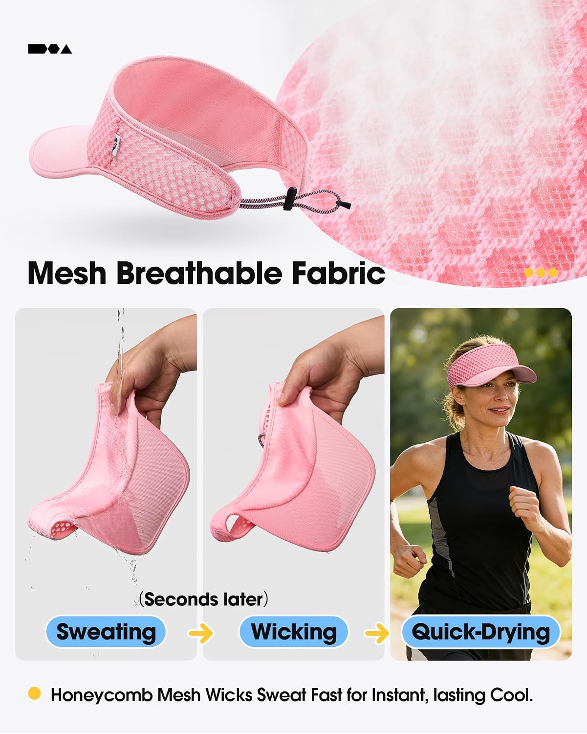 SUNMECI Mesh Breathable Sports Visor - Men Women Adjustable Lightweight Quick Dry Sun Hat for Tennis, Golf, Running