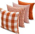 Burnt Orange Fall Plaid Outdoor Porch Pillow Covers 18x18 Set of 4 | Thanksgiving Autumn Pillow Covers 18 x 18, Cojines De Otoño Para Sala, Aesthetic Fall Room Decor, Fall Patio Outdoor Pillow