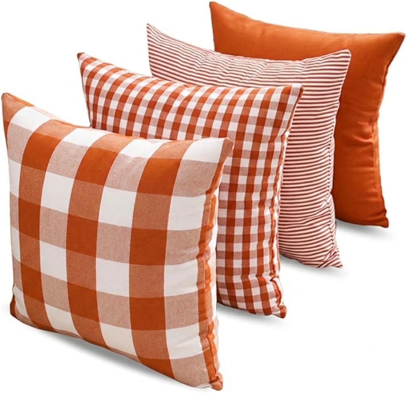 Burnt Orange Fall Plaid Outdoor Porch Pillow Covers 18x18 Set of 4 | Thanksgiving Autumn Pillow Covers 18 x 18, Cojines De Otoño Para Sala, Aesthetic Fall Room Decor, Fall Patio Outdoor Pillow
