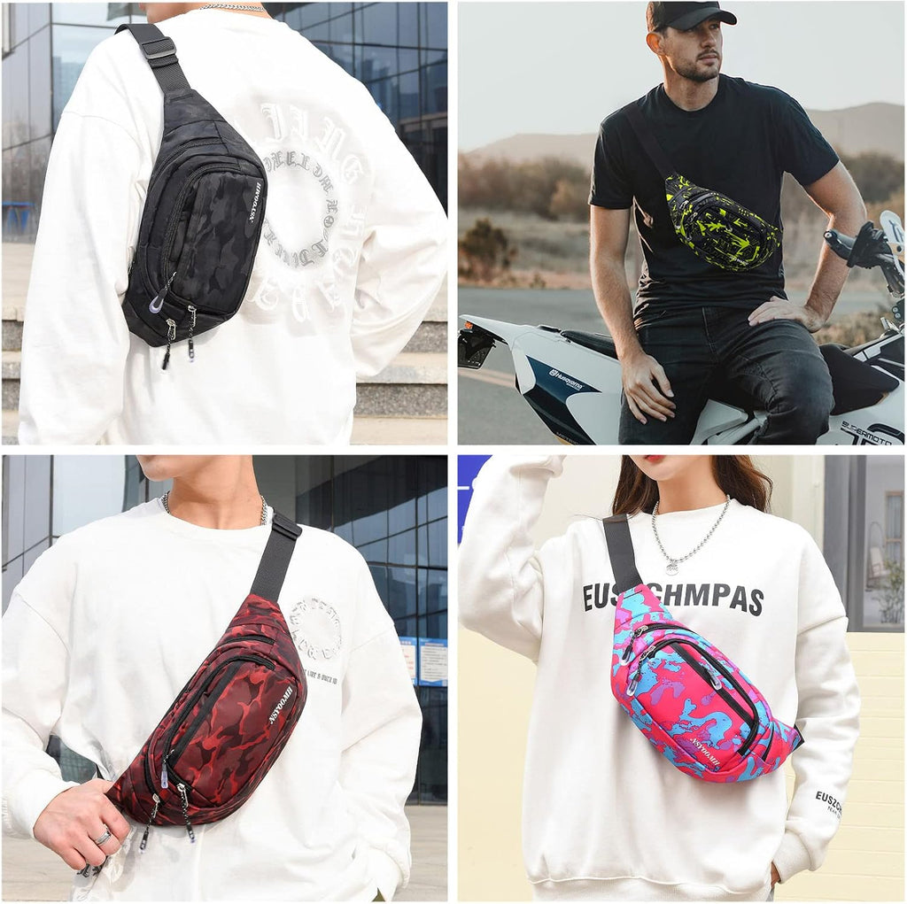 Large Fanny Pack for Men Women NSYOOMH, Crossbody Waist Bag 5-Zipper Pocket