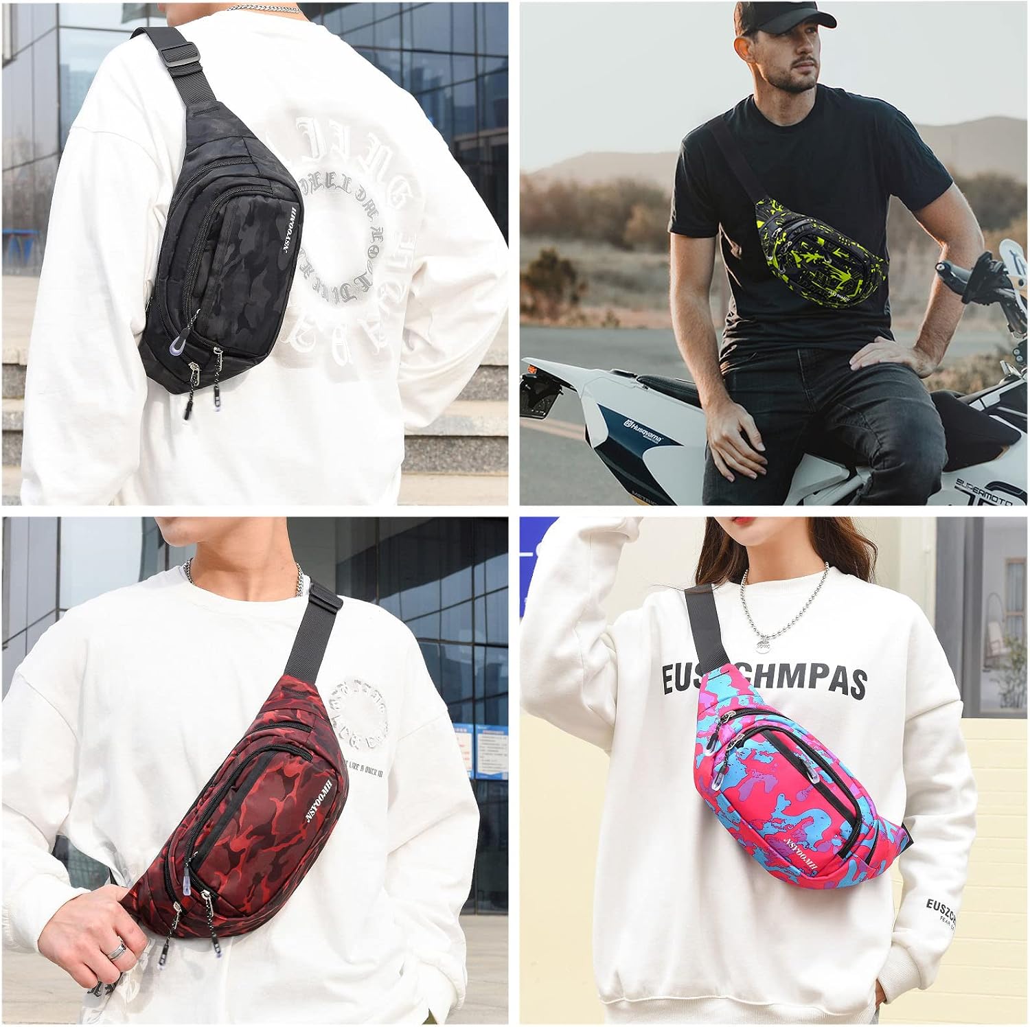 Large Fanny Pack for Men Women NSYOOMH, Crossbody Waist Bag 5-Zipper Pocket
