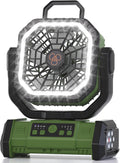Honesorn 20000mAh Battery Powered Fan with LED Light & Remote, Green