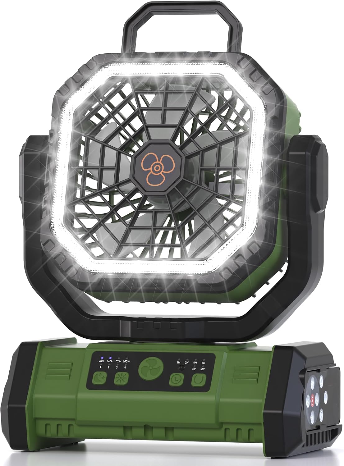 Honesorn 20000mAh Battery Powered Fan with LED Light & Remote, Green