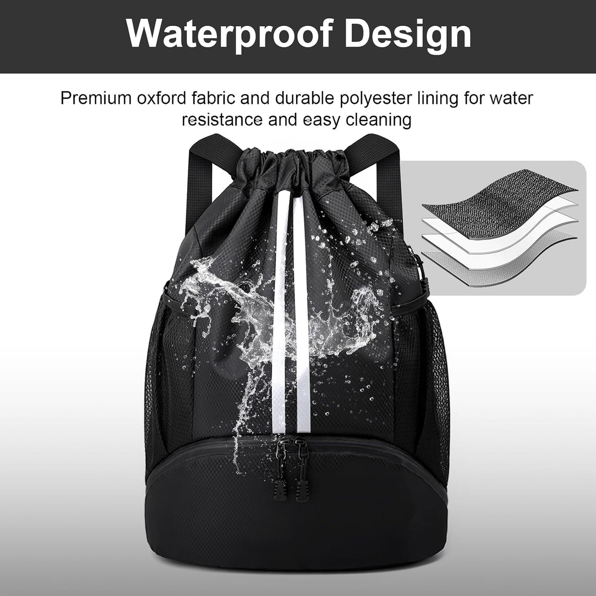 Hoedia Sports Drawstring Backpack - Swim Gym Bag for Women and Men