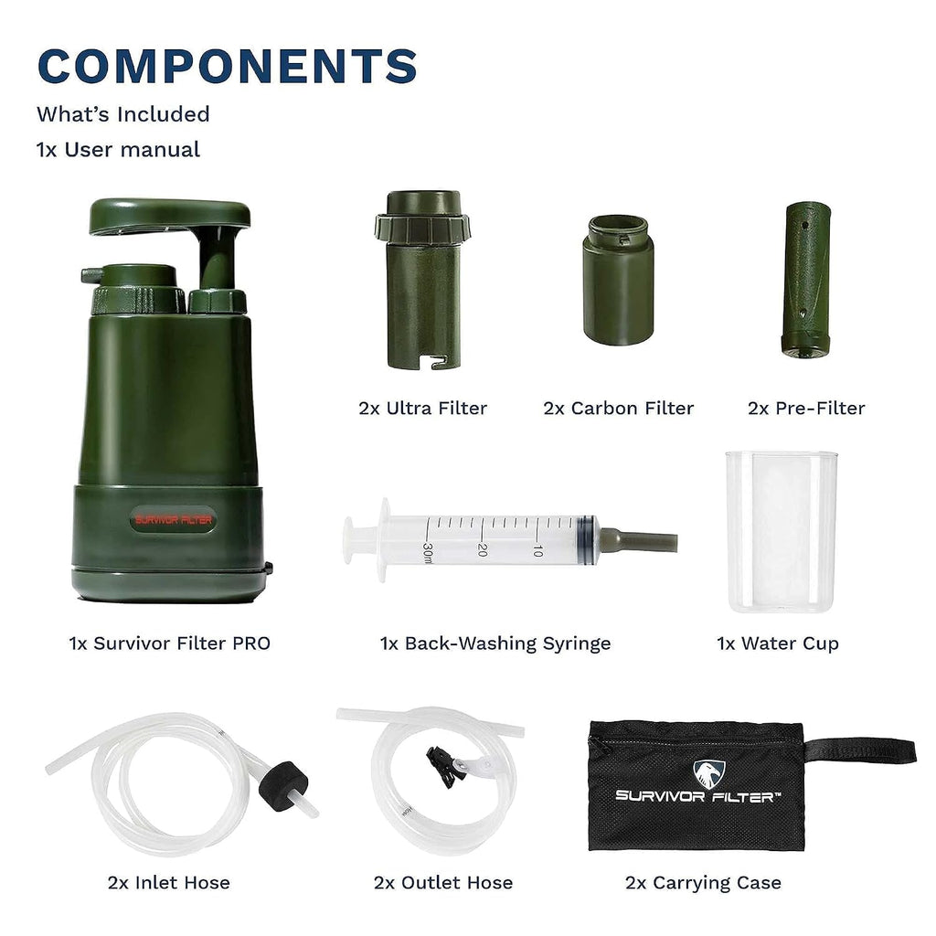 Survivor Filter PRO Extender Kit, Water Purifier Pump with Extra Filter Set