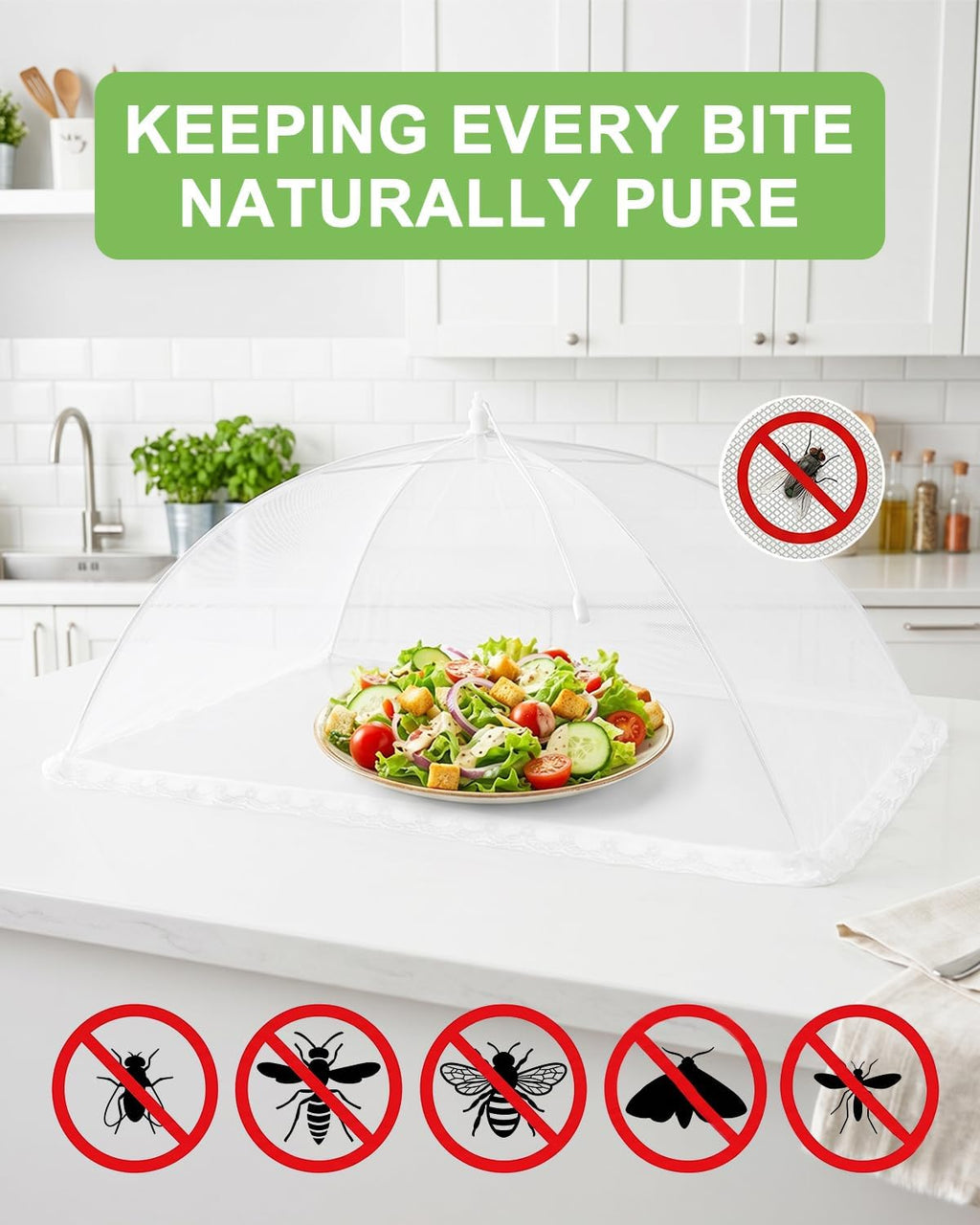 Food Covers for Outside - 2 Extra Large (40 x 25 in) & 6 Large (17 x 17 in) Pop-Up Umbrella Screen Tents- Breathable Outdoor Mesh Food Covers & Picnic Essentials - Collapsible Mesh Food Tent