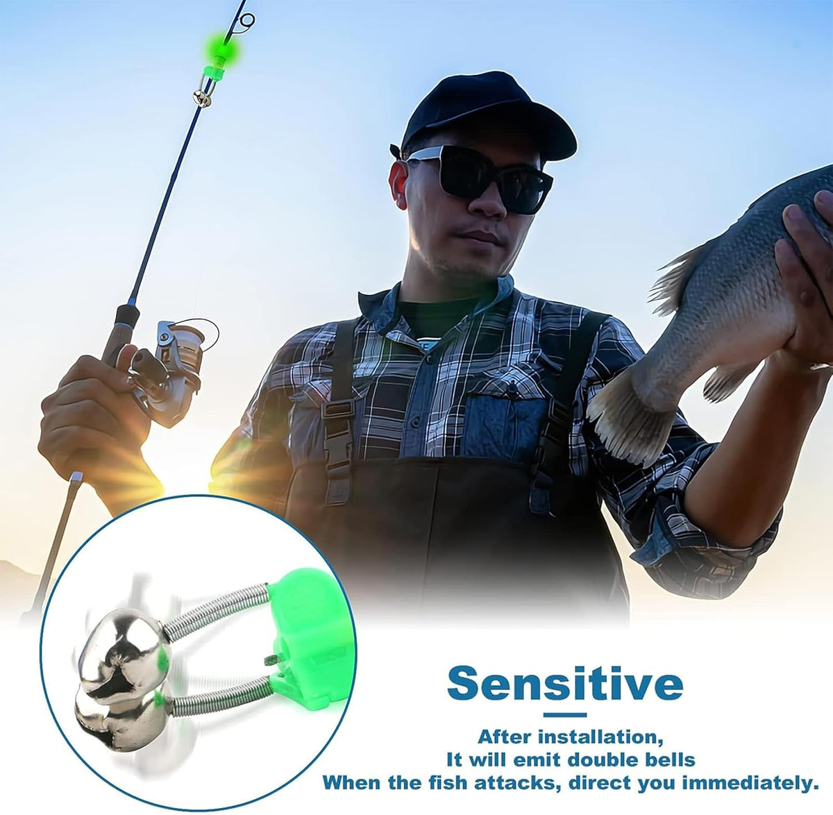 6pack Fishing Rod Holder Ground Support with Bite Alarm Bells, Bungee Cords