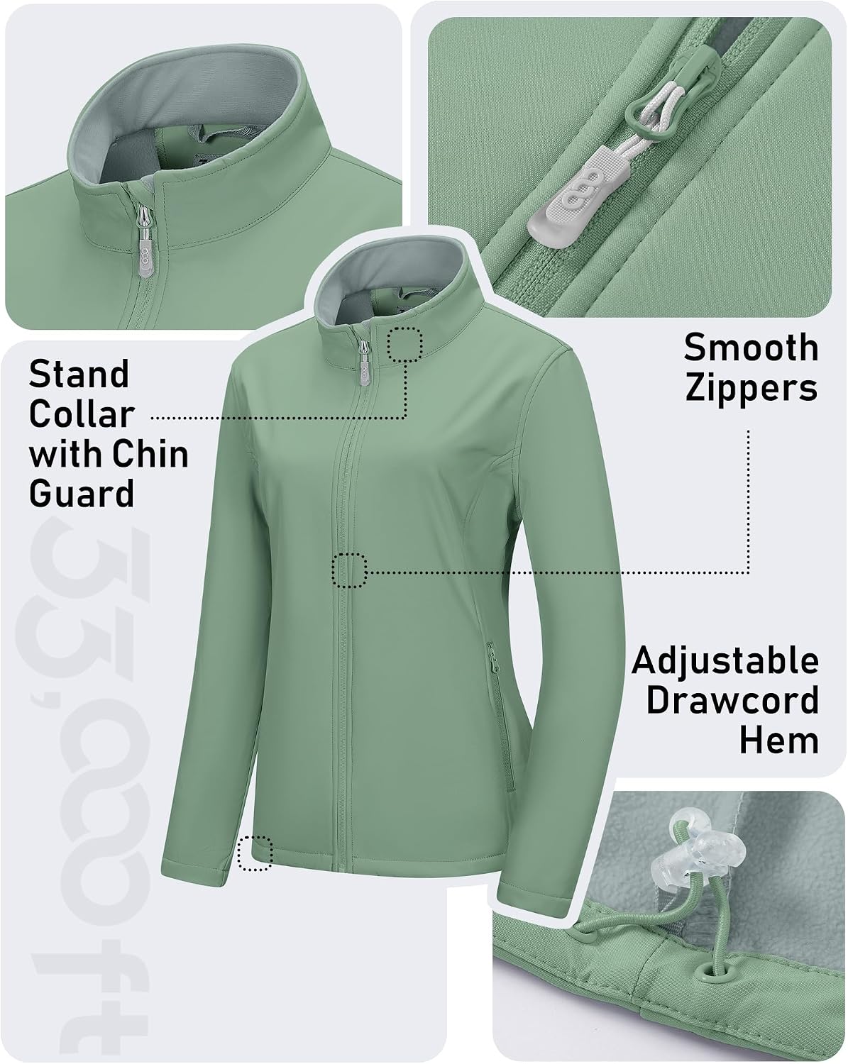 33,000ft Women's Waterproof Softshell Jacket Lightweight Fleece Lined Coat