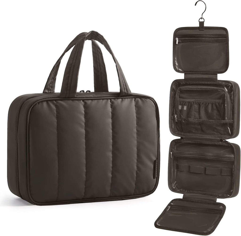 BAGSMART Travel Toiletry Bag for women, Portable Hanging Hook Makeup Bag Organizer, Waterproof Makeup Cosmetic Bag, for Full-Size Accessories, Toiletries,Charcoal Grey