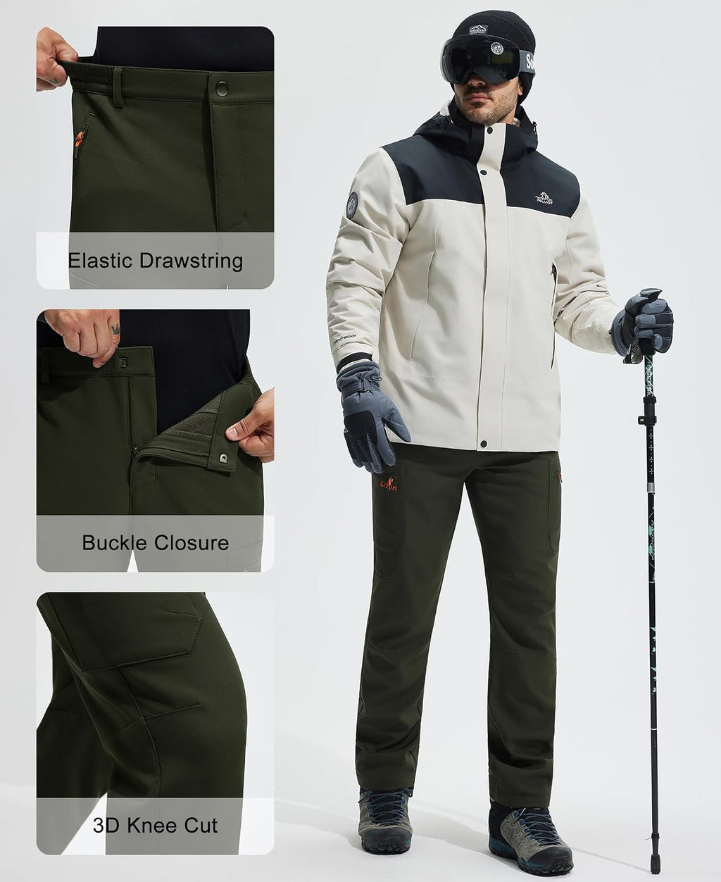 Libin Men's Fleece Lined Hiking Pants Snow Ski Water Resistant