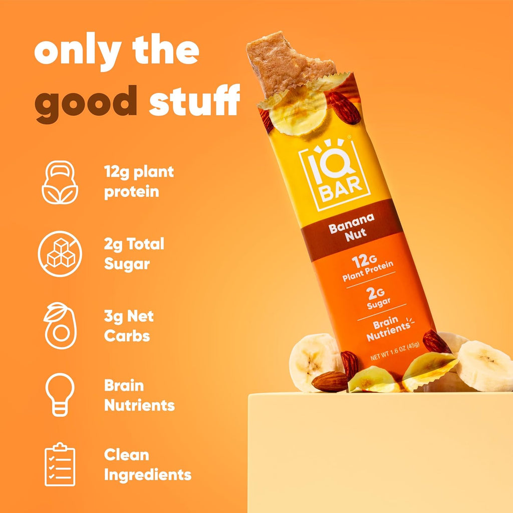 IQBAR Clean Protein Bars, Low Sugar Keto, Banana Nut 36-Count