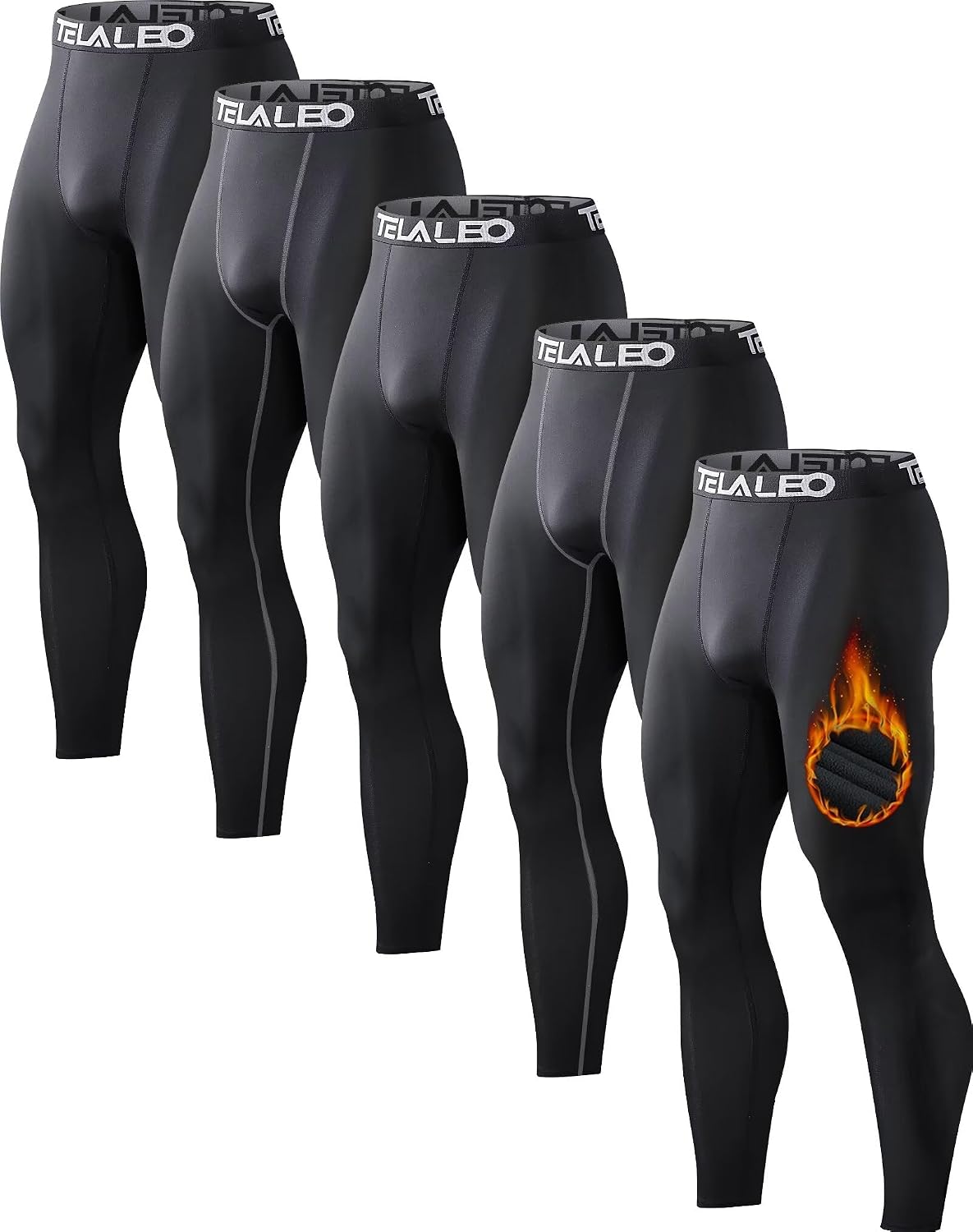 4 or 5 Pack Men's Thermal Compression Pants Fleece Lined Tights Leggings