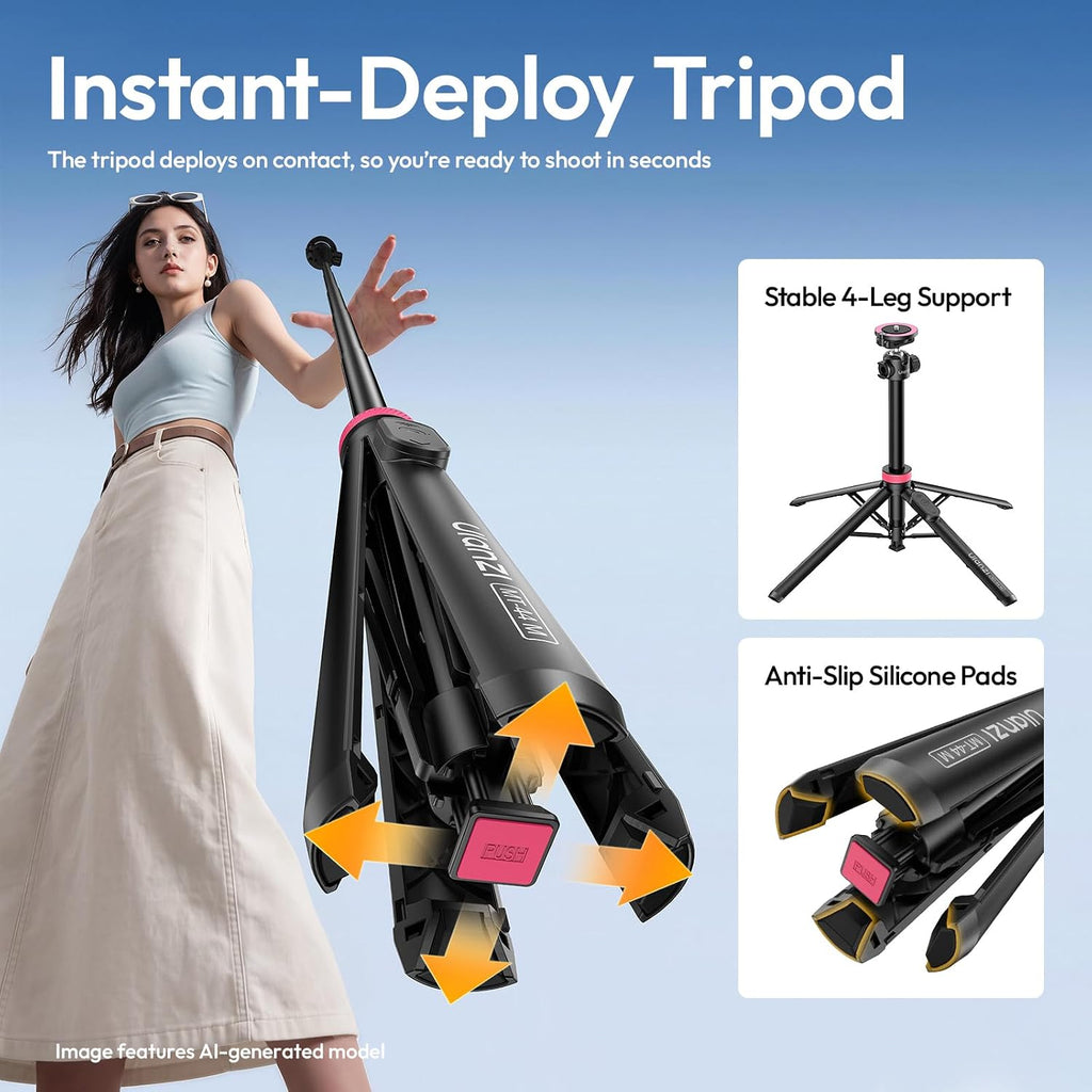 ULANZI MT44M Auto Open Magnetic Phone Tripod, 59" Selfie Stick with Remote