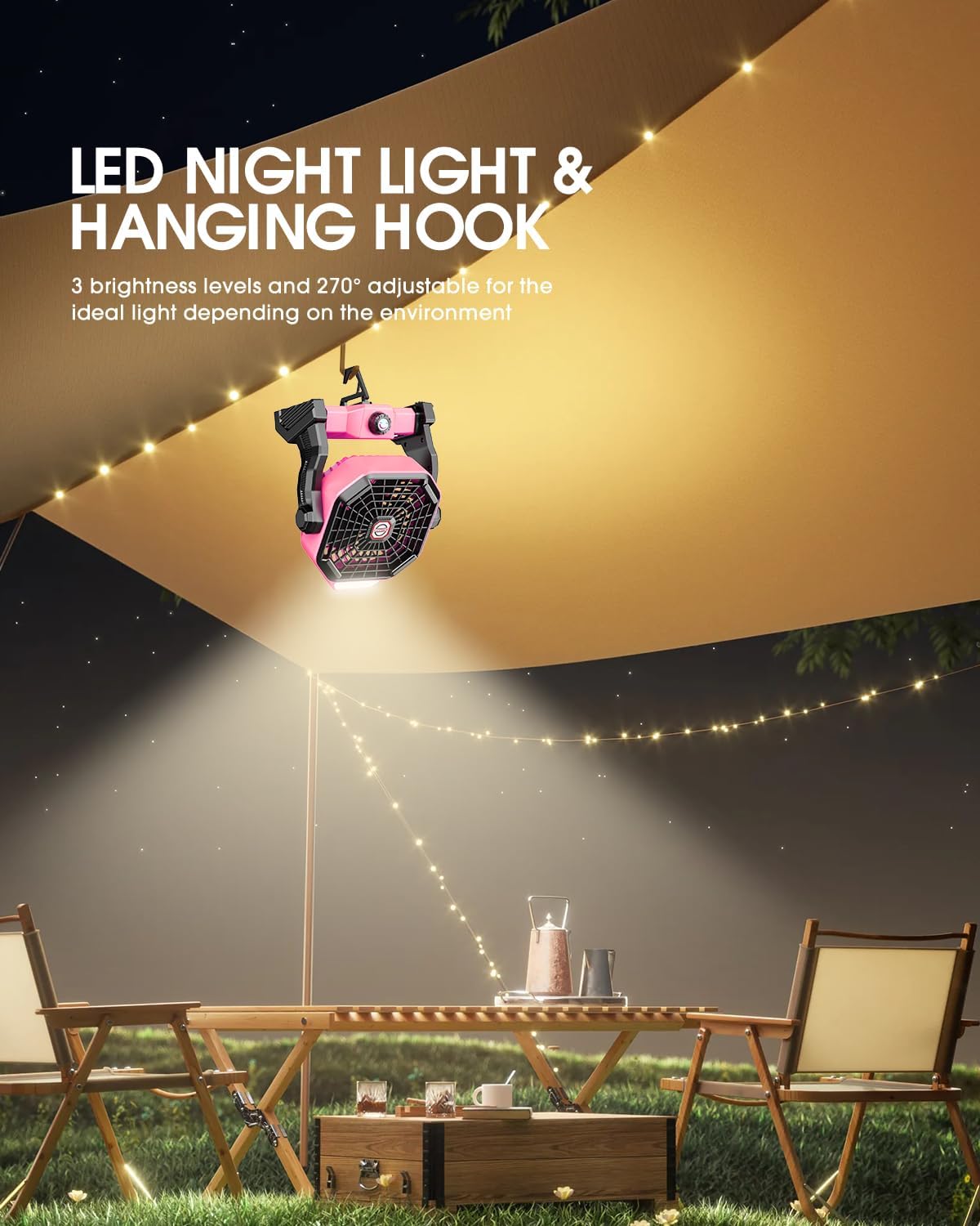 Solar Powered Fan,【Max 60H Runtime】Rechargeable Solar Camping Fans & Led Lantern,8-inch Portable Fan with Solar Panel,Battery Operated Powered Outdoor Tent Fans for Camping Essentials Accessories