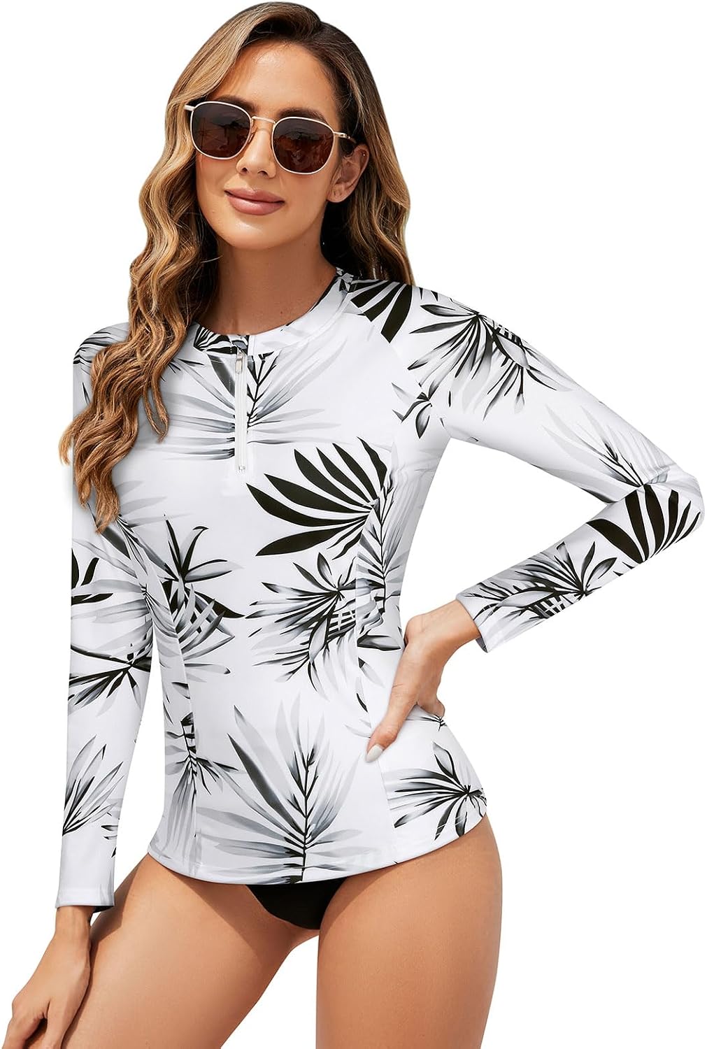 Tanst Sky Women's Rash Guard Swim Top Long Sleeve Bathing Suits UV Shirt Zipper Rashguard Swimsuit
