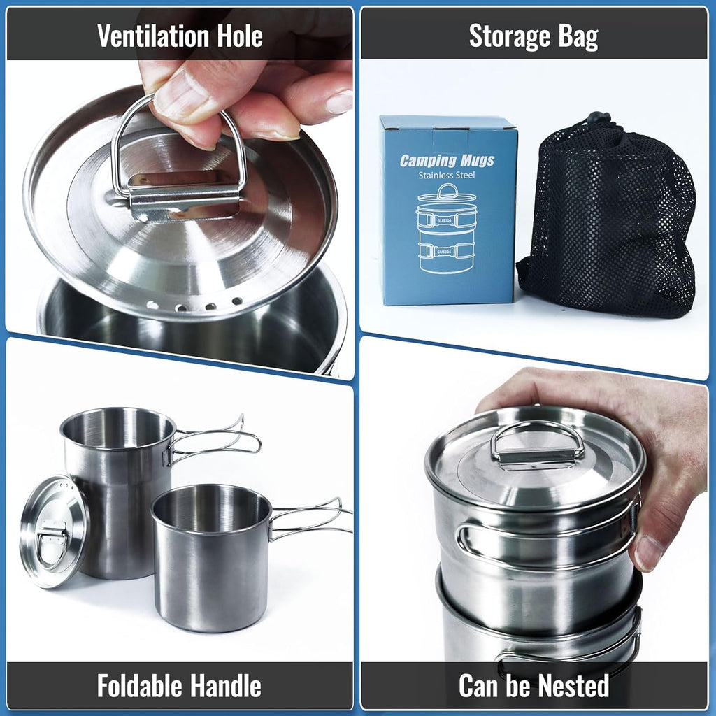 KOKKOYA Stainless Steel Camping Cups Mug Small Backpacking Bush Pot Set