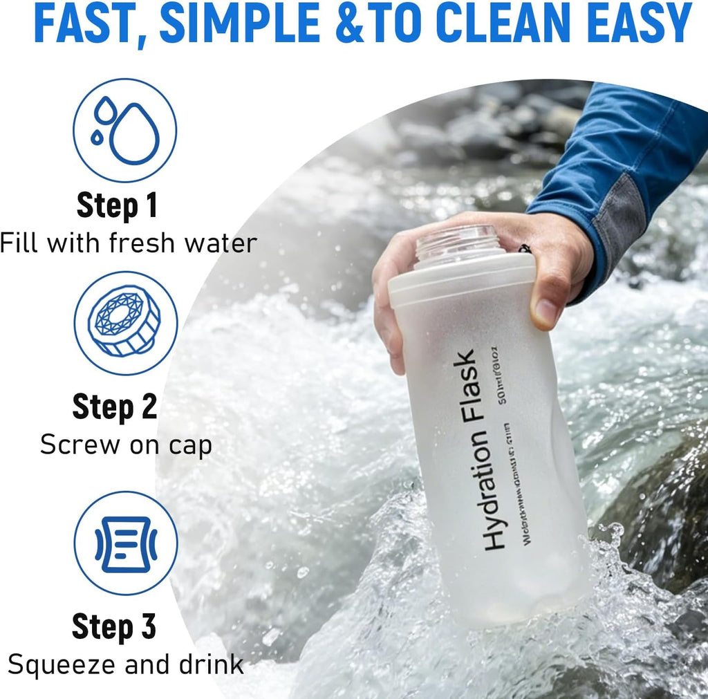 1L Collapsible Water Bottle with Filter for Hiking Backpacking(White)