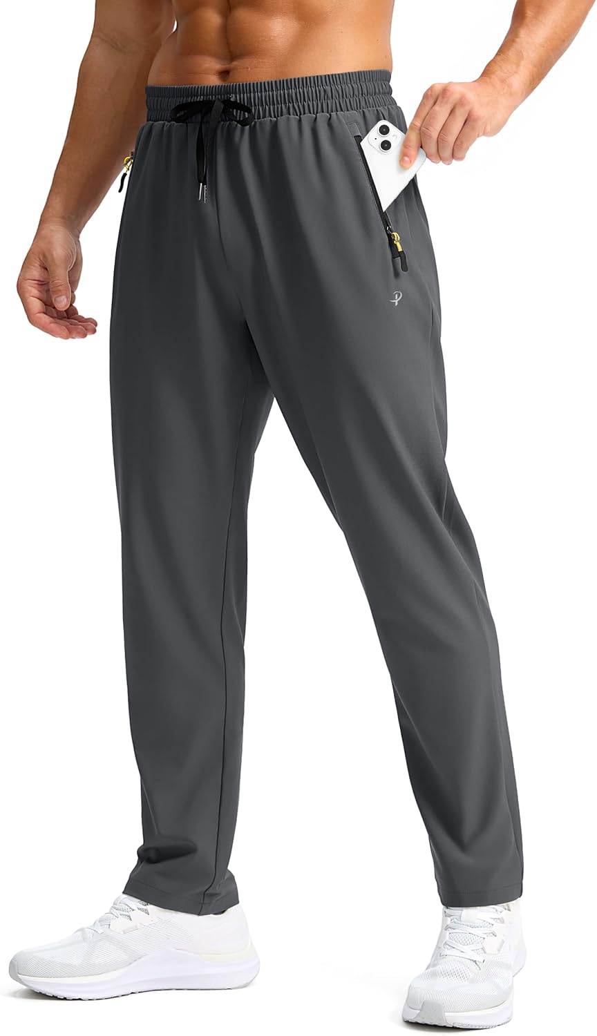 Pudolla Men's Lightweight Hiking Pants Quick Dry Outdoor Sweatpants with Zipper Pockets for Athletic Workout Casual Travel