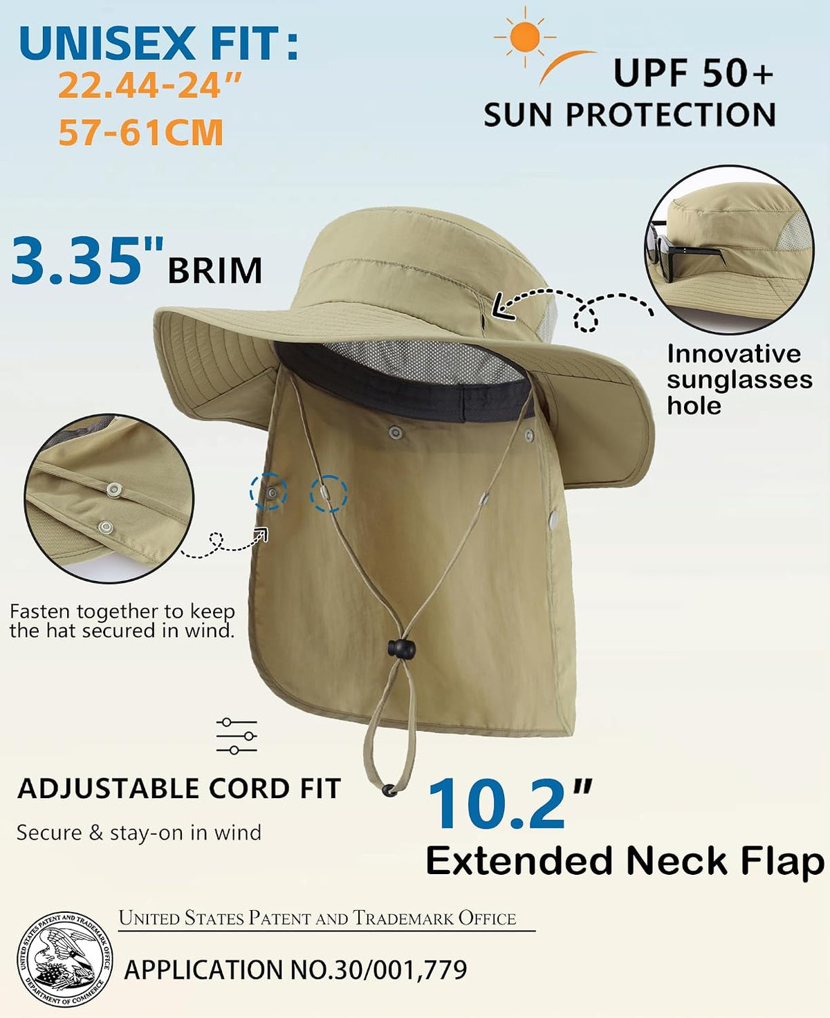 Home Prefer UPF 50+ Wide Brim Sun Hats with Neck Flap Sun Protection Hat for Men Women Gardening Fishing Summer Bucket Hat