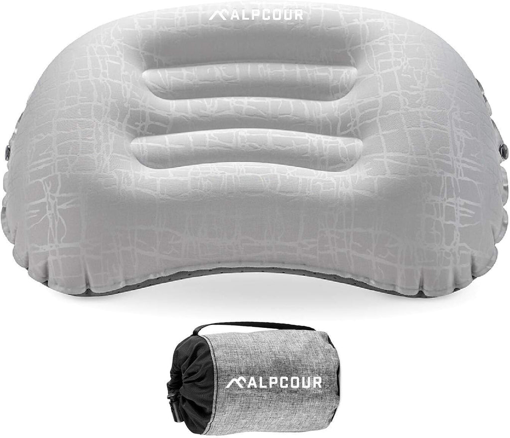 Alpcour Camping Pillow – Large, Inflatable, Ultralight Sleeping Pillow with Easy Blow Up Design, Soft Waterproof Exterior Cover and Compact Carry Case for Hiking, Backpacking, Airplane Travel & More