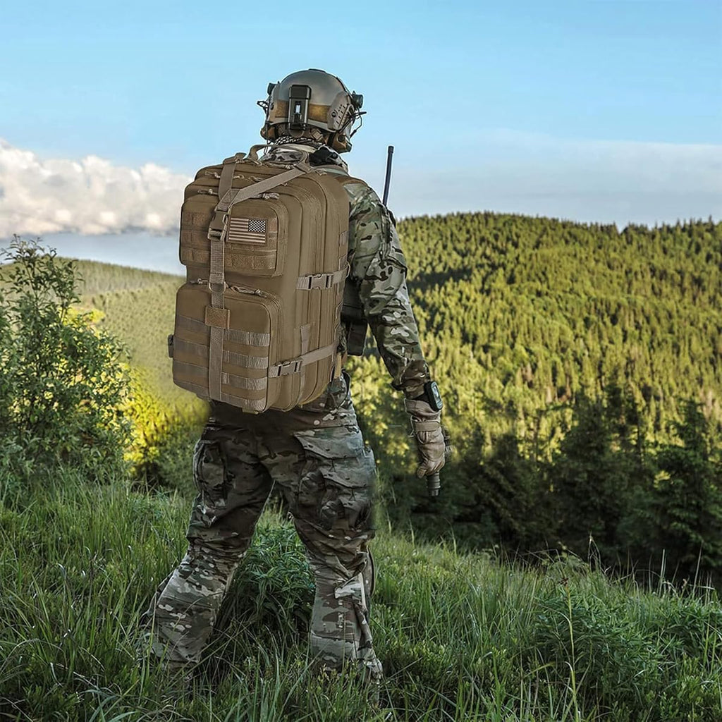 REEBOW GEAR Military Tactical Backpack for Men Large Army 3 Day Assault Pack Molle Hiking Daypack Bag (Brown-Tan)