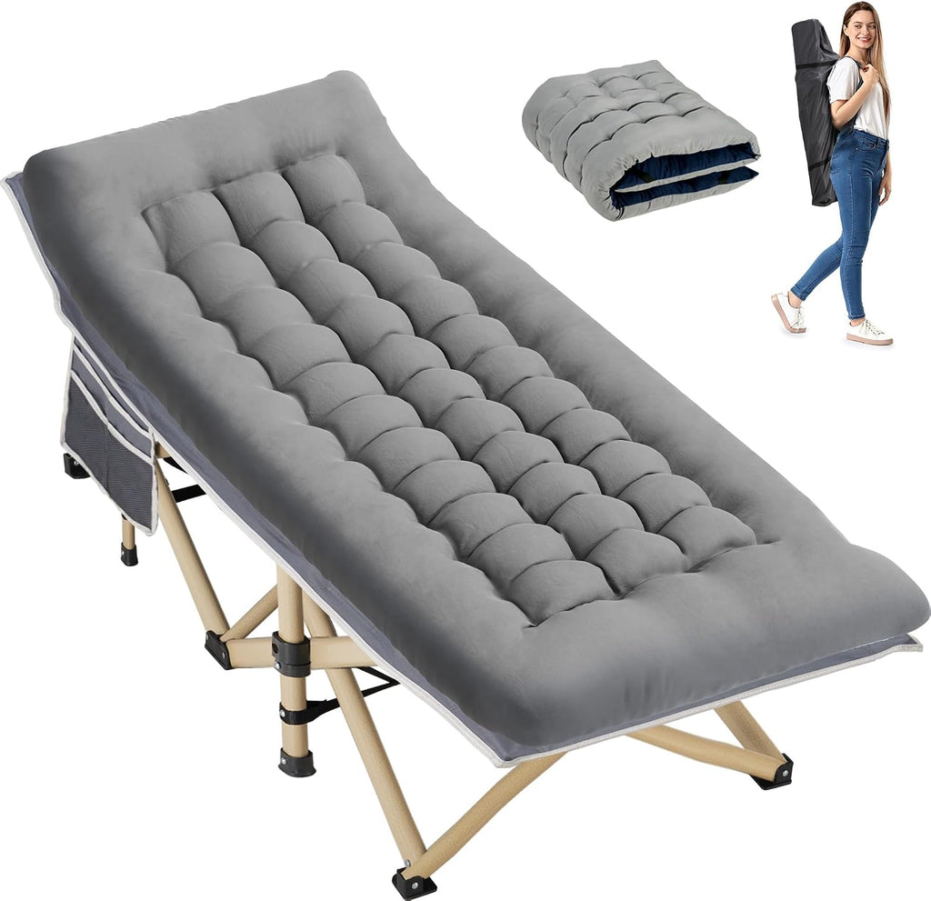 Folding Camping Cot with Mattress for Adults,28" Wide,600LBS