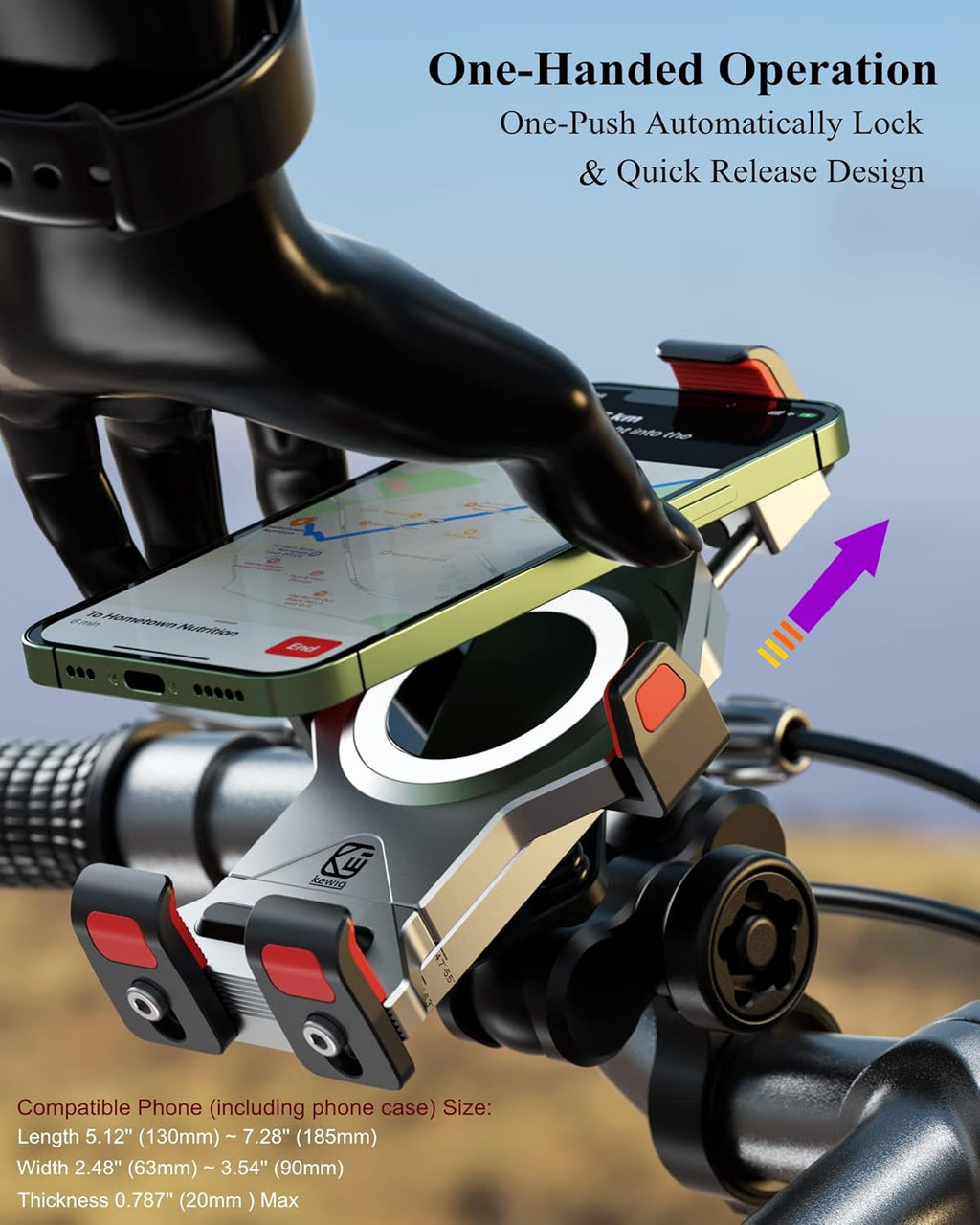 BRCOVAN Anti-Theft Aluminum Alloy Motorcycle Phone Mount Holder, Silver