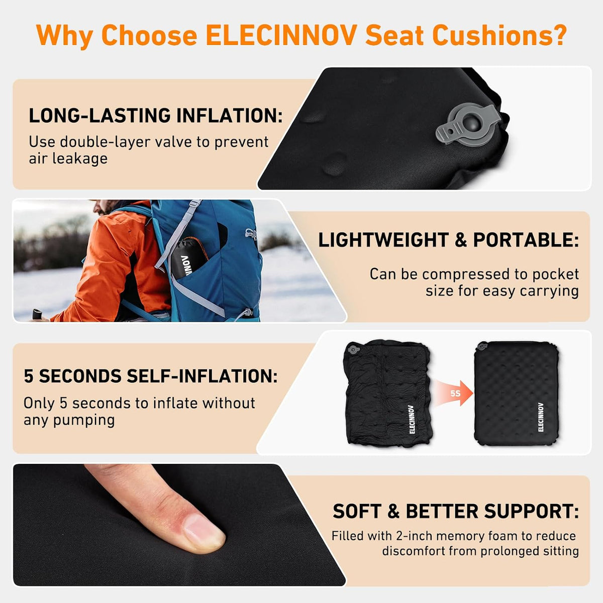 Inflatable Seat Cushion, Self Inflating Compact Stadium Seat Cushion