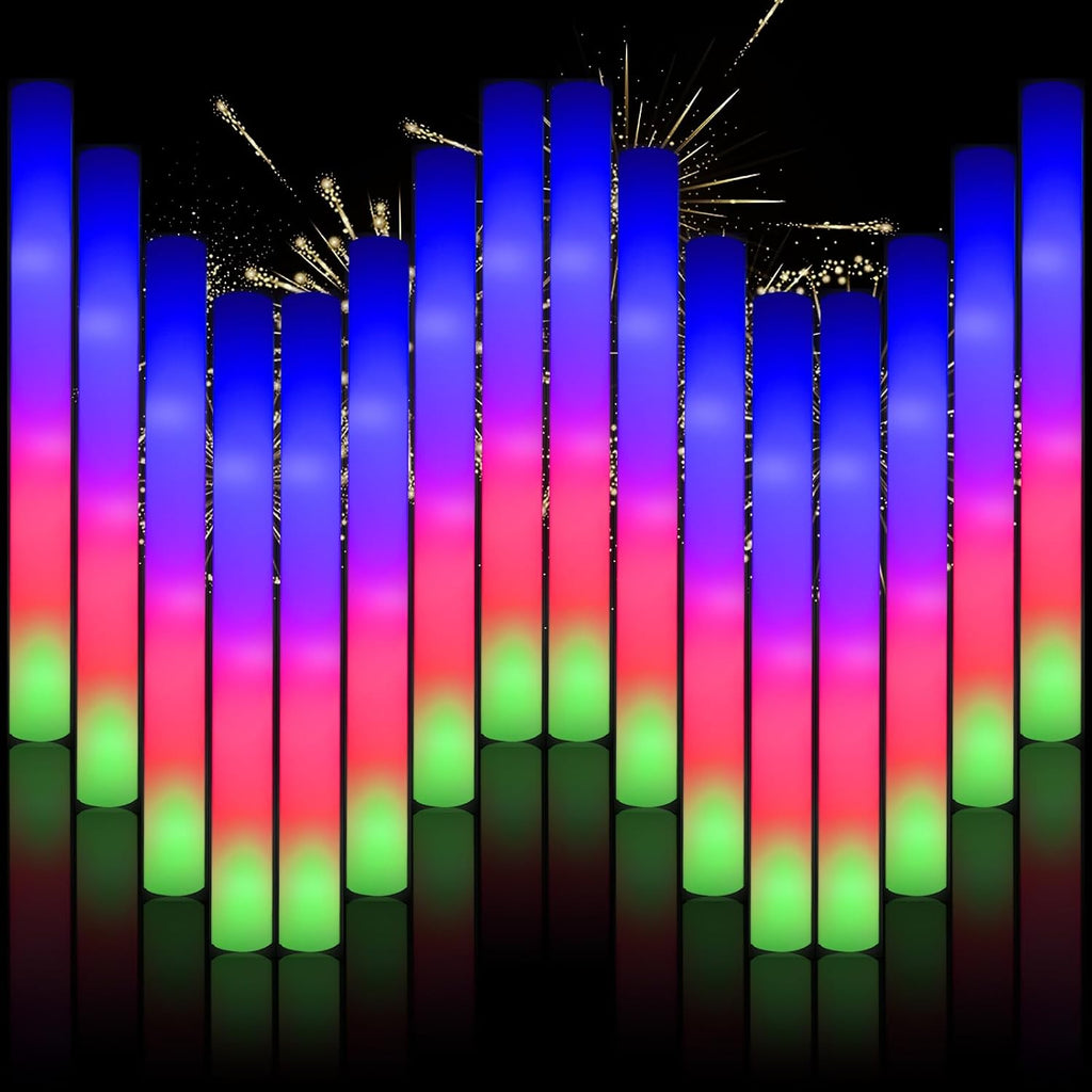 30pcs Foam Light up Sticks Bulk, Glow in the Dark Party Supplies with 3 Flashing Modes, Glow Wands for Birthday, Wedding, Concert, Outdoor Camping, Raves Foam Sticks