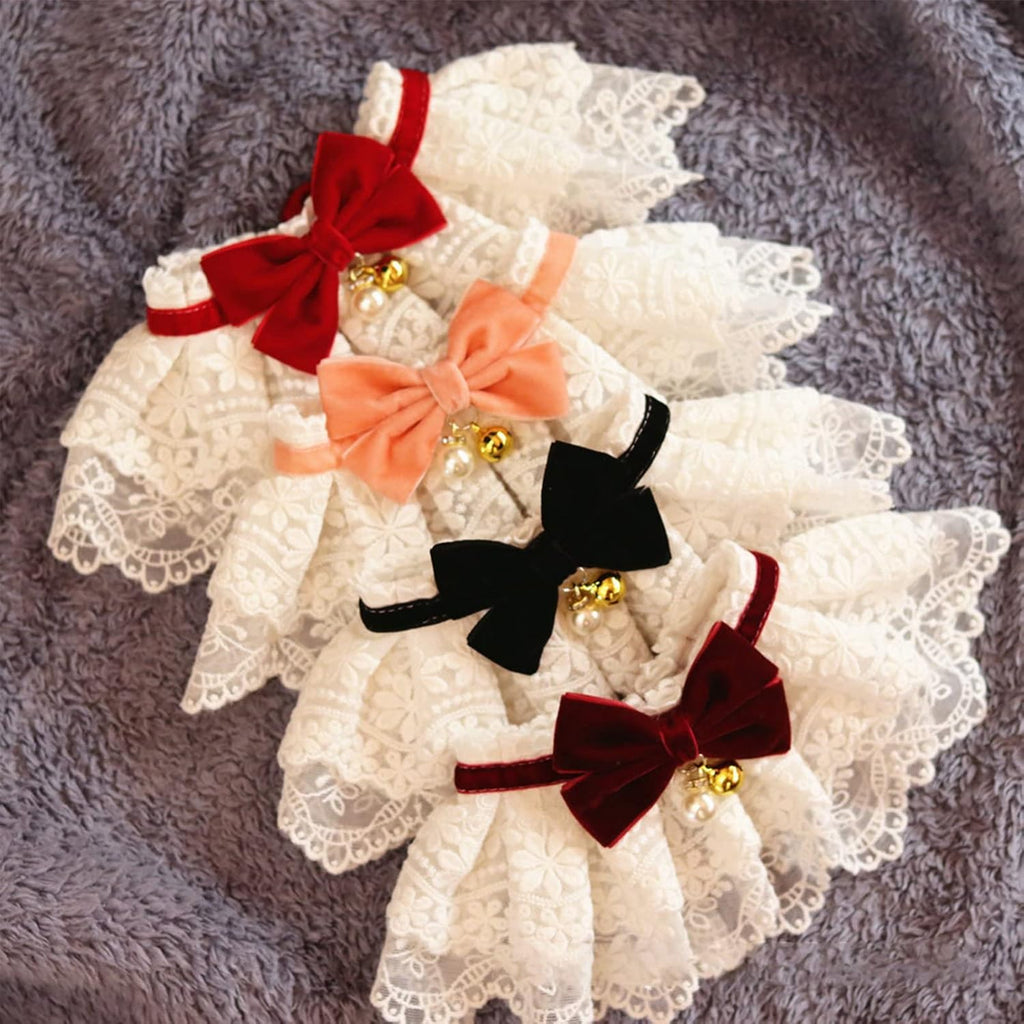 HEEPDD Cat Lace Bib Collar with Bow, Decorative Pet Bandana Scarf Costume, Small Size, Dress Up Accessories