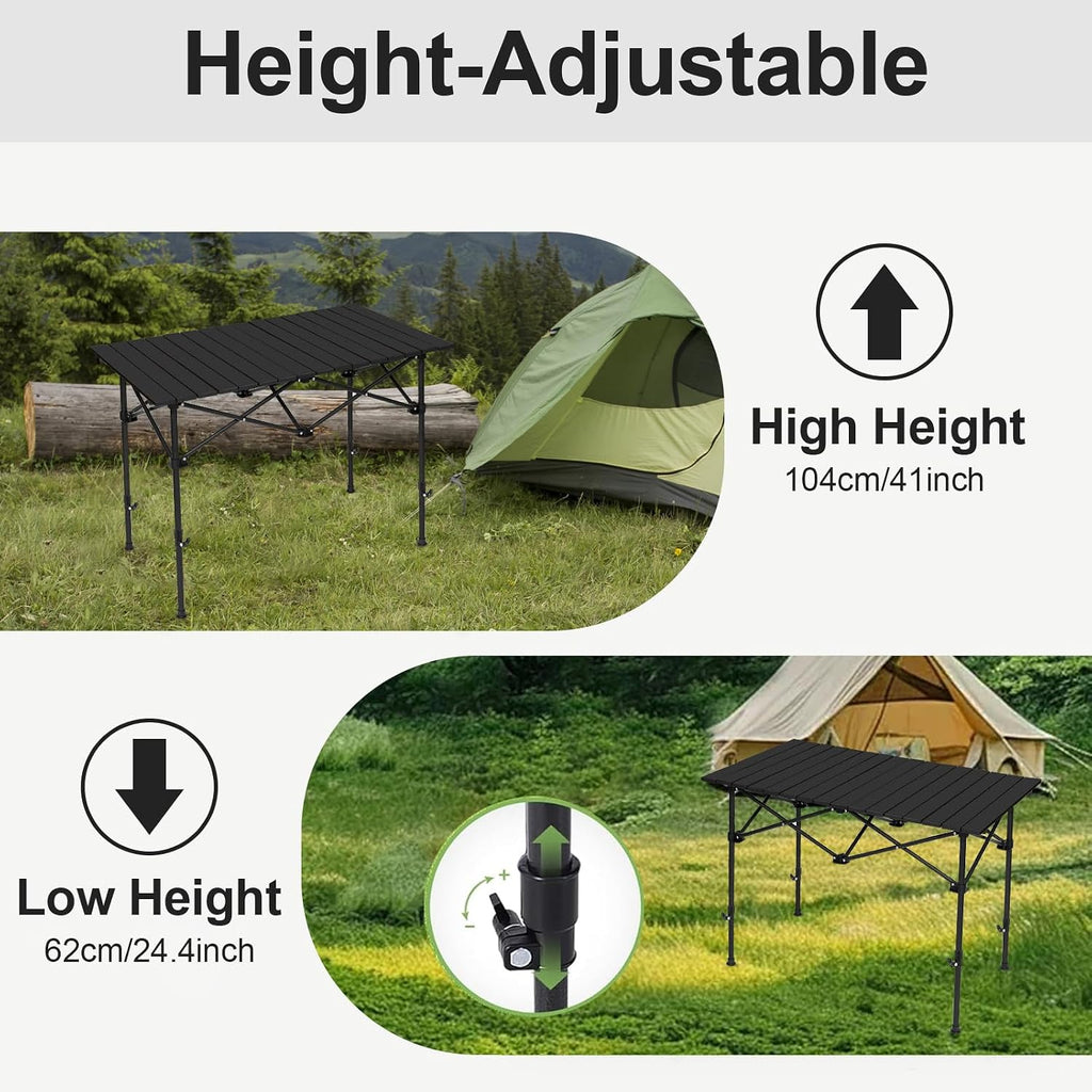 SHANQUAN Camping Table Roll up Table, Fold up Lightweight Compact 2-4 Person Portable Adjustable Height Roll up Aluminum Table with Carry Bag for Outdoor, Camping, Picnic, Backyards, BBQ