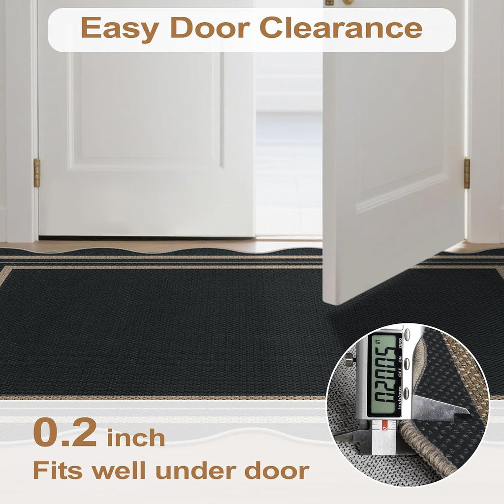 Scalloped Easy Jute 3x5 Front Door Mat, Washable Rugs for Entryway Black Outdoor Patio Rug, Farmhouse Neutral Non Slip Indoor Carpet for Porch Backyard