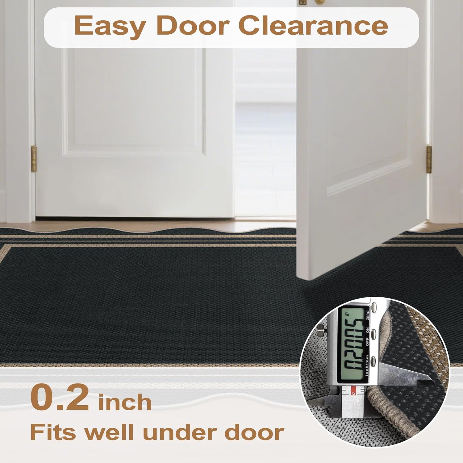 Scalloped Easy Jute 3x5 Front Door Mat, Washable Rugs for Entryway Black Outdoor Patio Rug, Farmhouse Neutral Non Slip Indoor Carpet for Porch Backyard