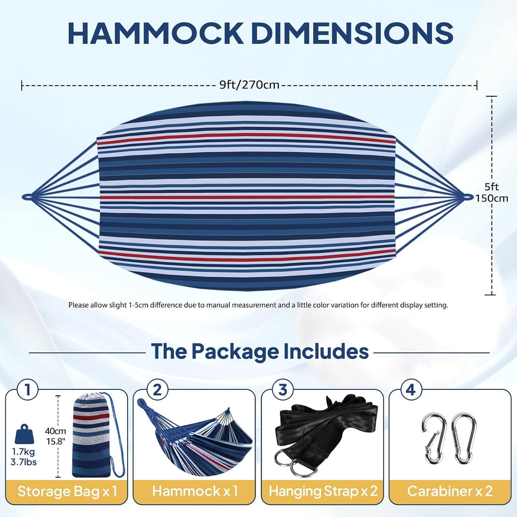 ANYOO Cotton Camping Hammock Portable with Tree Straps Holds 660lbs