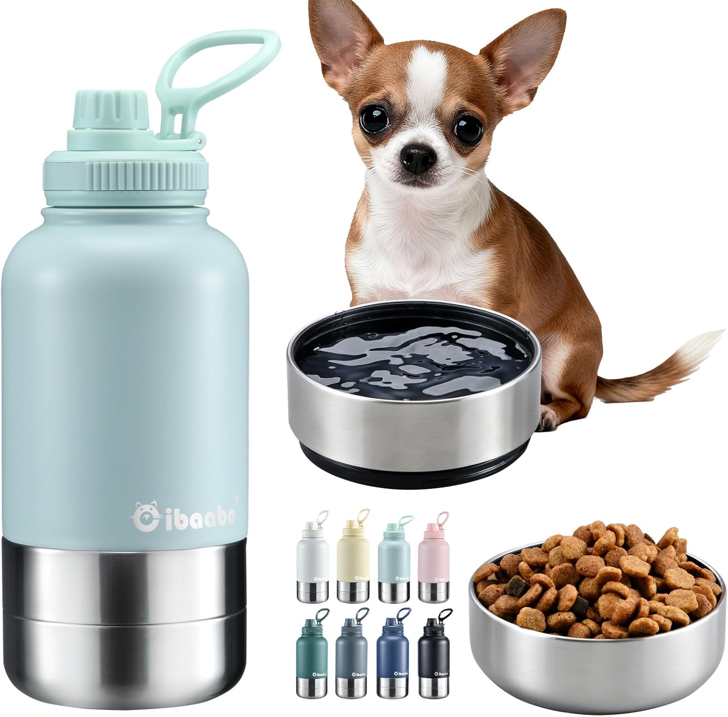 Cibaabo Insulated Dog Water Bottle 32oz Keep Water Cool with 2 Bowls