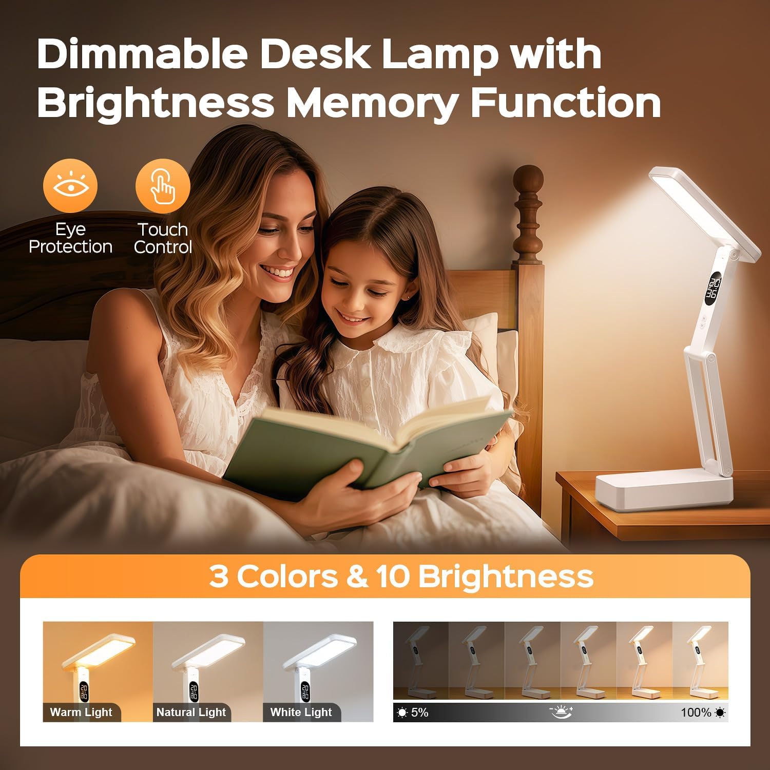 One Fire Small Desk Lamp,10000mAh Battery Operated Lamp,3 Colors+Dimmable Desk Light,LED Desk Lamp with Digital Clock+45min-Timer,Wireless & Portable Light,Desk Lamps for Home Office,Craft
