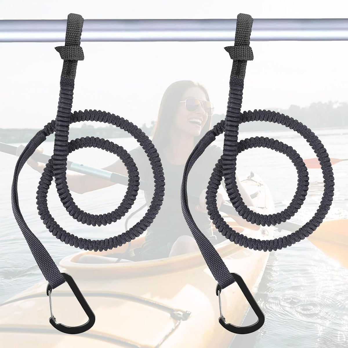 Kayak Paddle Leash Kayak Rod Leash, 3-7 ft Stretchable Strap Lanyard Rope for SUP,Kayak Fishing Accessories for Kayak and Paddles