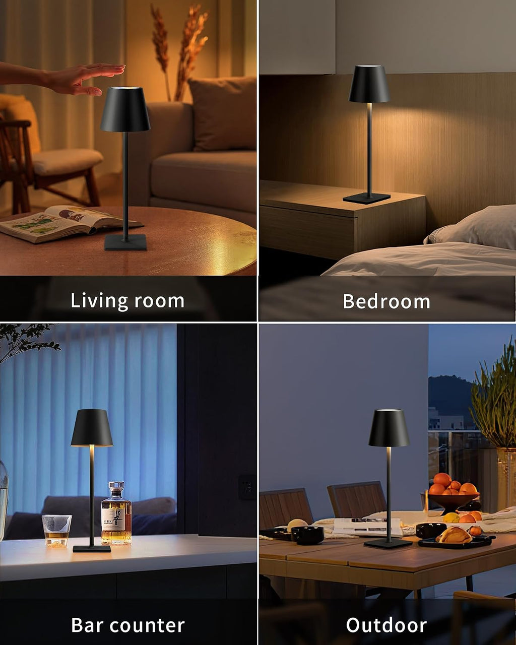 KDG 2 Pack Cordless Black Table Lamps, RGB Color Stepless Dimming Desk Lamp