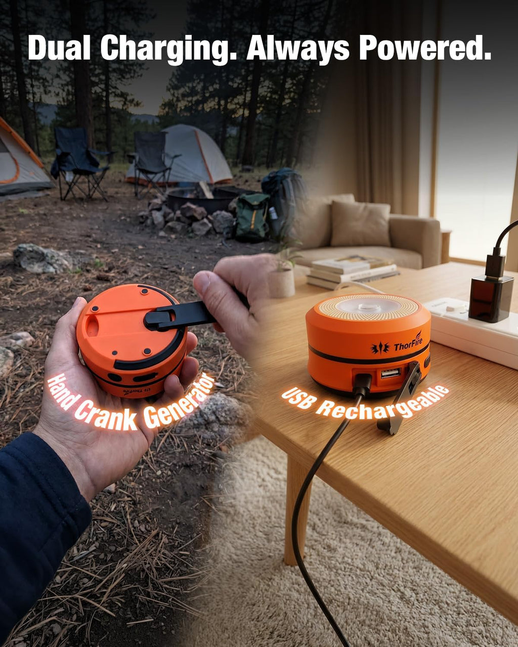 THORFIRE Hand Crank Camping Lantern 4 Pack,2-in-1 Collapsible LED Light