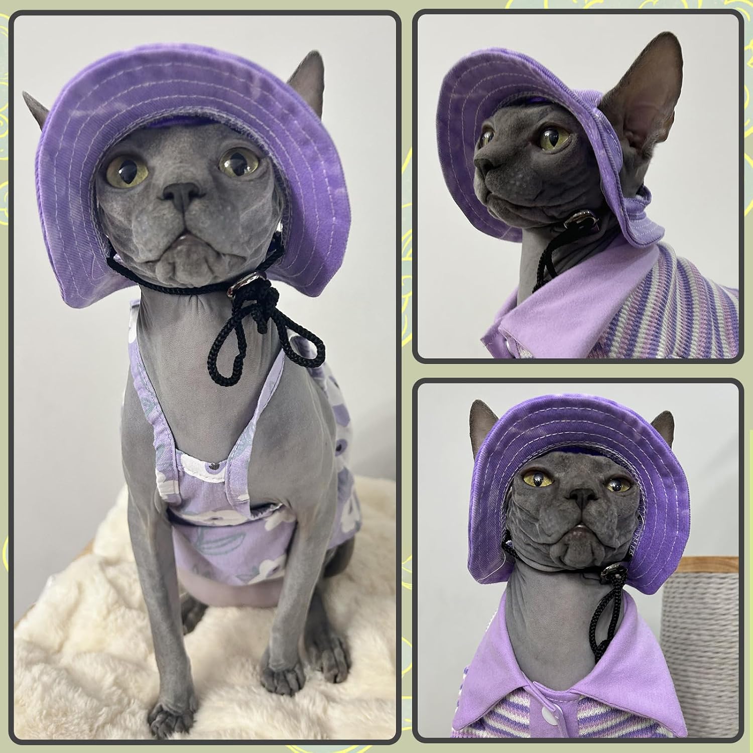 DENTRUN Cat Bucket Hat with Ear Hole, Cotton Birthday Bonnet for Small Pets