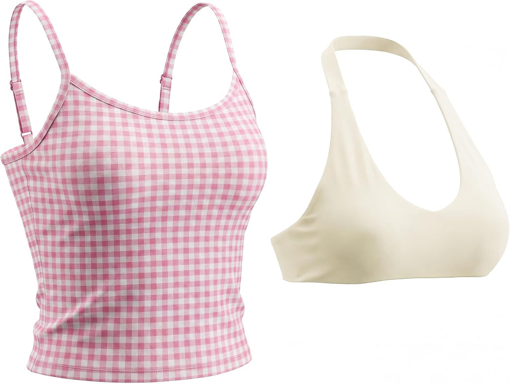 Aoxjox Women's Dual Core Bra & Tank Top Separable 2-Piece Set