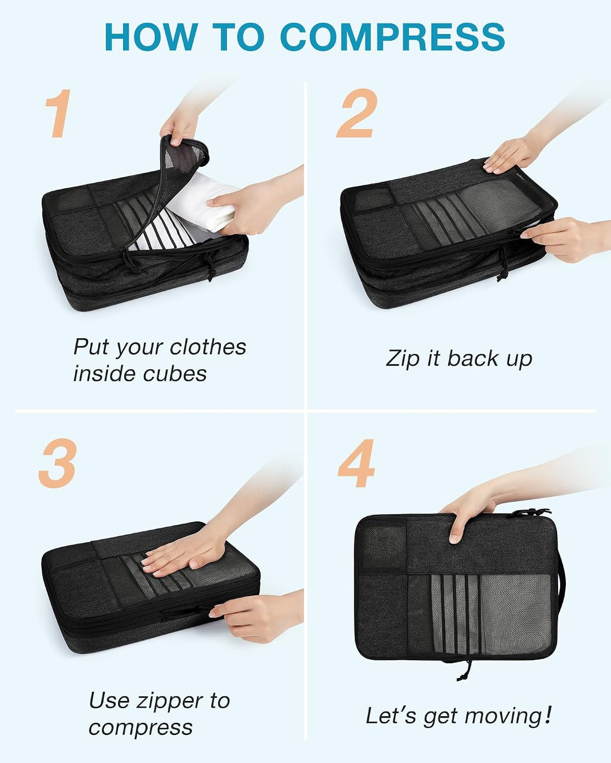 BAGSMART Compression Packing Cubes for Travel, 4 Set Luggage Organizer Bags