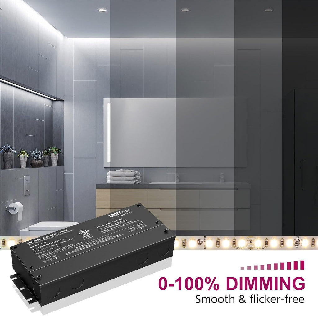 EMITEVER 2-Pack 150W 24V 5-in-1 Dimmable LED Driver, AC 110-277V to DC