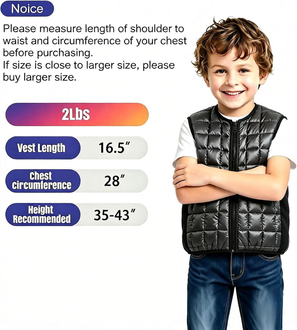 Weighted Vest for Kids，Sensory Calming Support for Children with 2lb, 3lb, 4lb Weights(Ages 2-13) ,Breathable & Washable for Active Play(Grey)