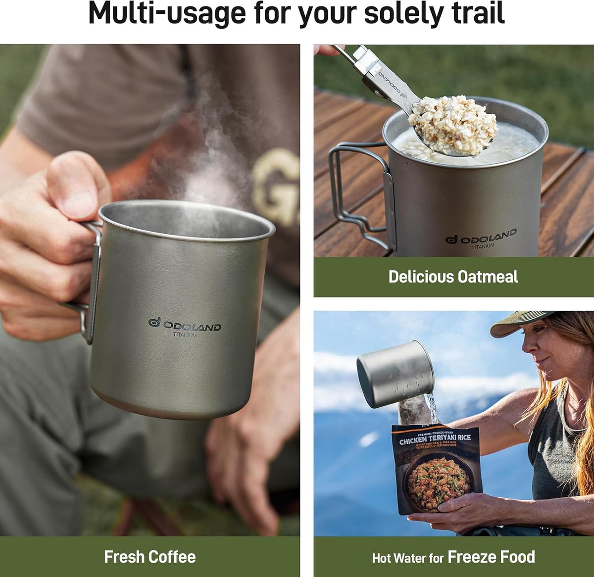 Odoland Titanium Camping Cookware 750ML Titanium Pot with Camping Stove and Spork Portable Pot for Backpacking, Hiking, Traveling and Picnic