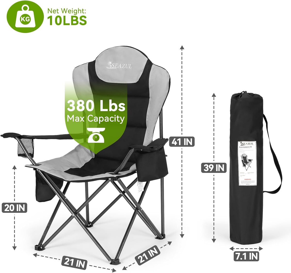 Camping Chairs for Adults, Folding Chairs for Outside, Support 380lbs