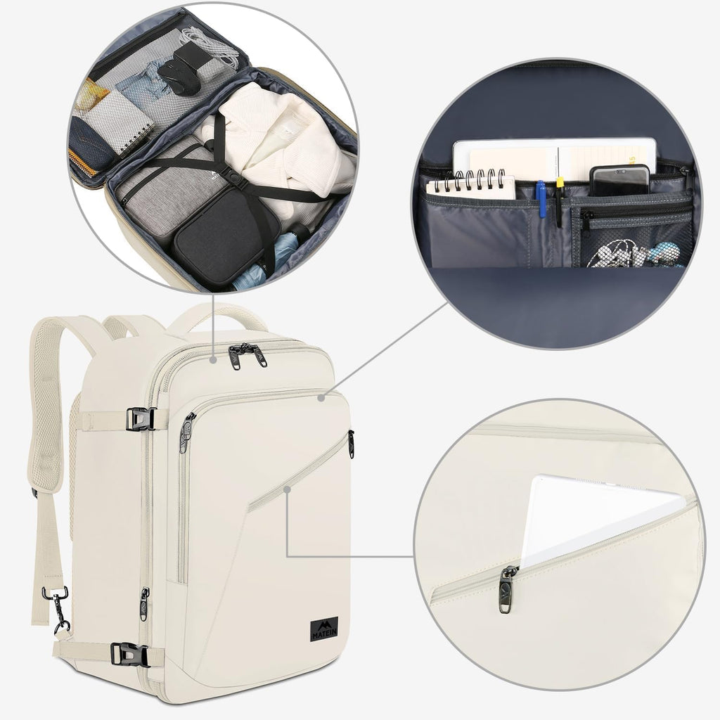 MATEIN Beige Travel Backpack Women, Carry on Bag with Hidden Shoulder Strap